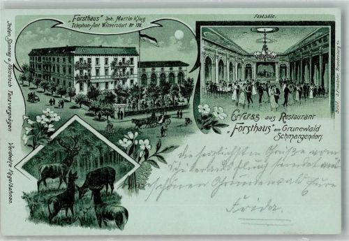 Schmargendorf 1904 Gasthaus Forsthaus am Grunewald Festsaal Wildlichtung
