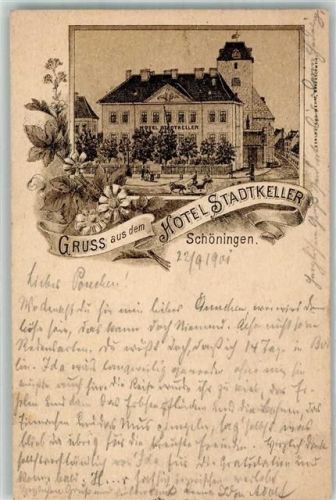 Schöningen 1901 Vorläufer Druck um 1890 Hotel Stadtkeller