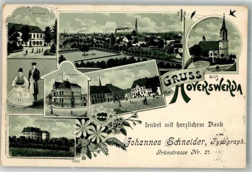 Hoyerswerda 1898 Volkstrachtenpaar Schloss Kgl. Amtsgericht Marktplatz Gasthaus zum Adler