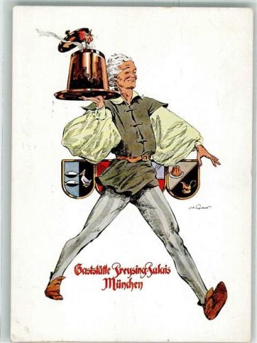 München 1938 Gasthaus Preysing-Palais Wappen Ober Karikatur signiert Engelhard?