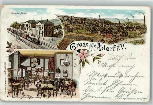 08626 O9930 Adorf , Vogtl 1901 Gebrauchsspuren Lithographie Bahnhof Bahnhof-Gasthaus