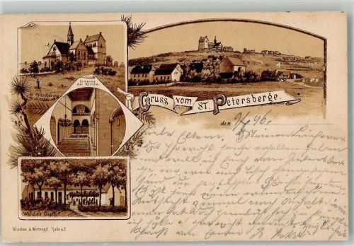 Petersberg 1896 Vorläufer Druck um 1890 Gasthaus Wehde St. Petersbergerger-Kirche