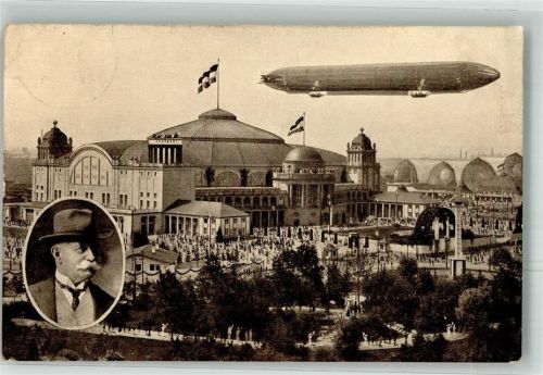 Frankfurt 1909 Zeppelin über der Festhalle