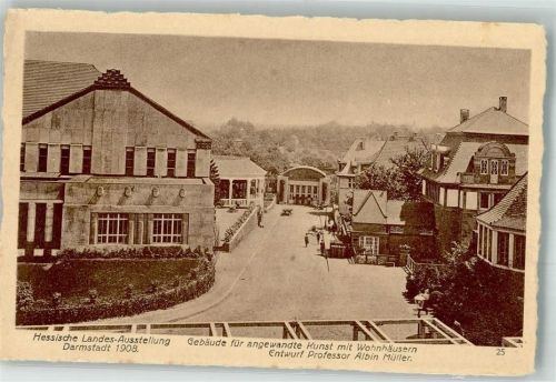 Darmstadt 1908 Landes Ausstellung Gebäude für angewandte Kunst mit Wohnhäusern Architekt Albin Müller