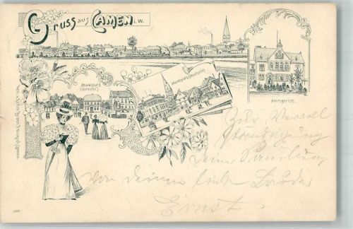 59174 W4708 Kamen , Westf 1898 Lithographie Vorläufer Druck um 1890 Marktplatz Amtsgericht