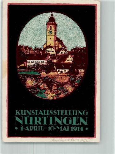 W7440 Nürtingen Blick zur Kirche Kunstausstellung 1914 Lithographie / Künstlerkarte