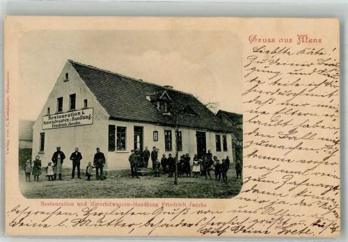 39175 O3101 Menz b Magdeburg 1904 - Gasthaus und Handlung Jacobs Bahnpost Magdeburg