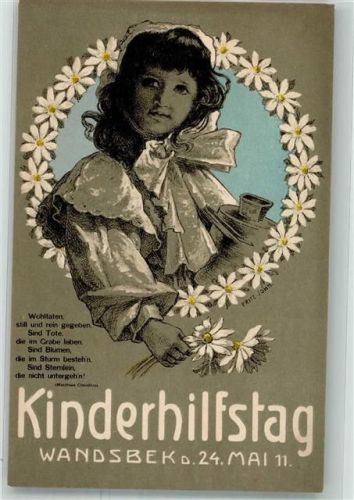 Wandsbek 1911 Kinderhilfstag Margareten Kind mit einer Sammelbüchse sign. Fritz John