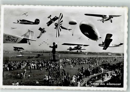 Dübendorf 1932 Luftschiff Flugzeuge Fallschirm Fliegerstaffel Doppeldecker Flugverkehr