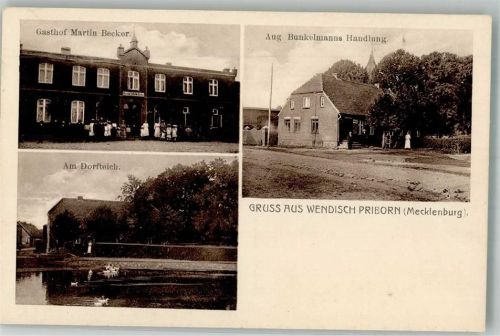 19395 O2861 Wendisch Priborn - Am Dorfteich Enten Gasthaus Becker Handlung Buckelmann