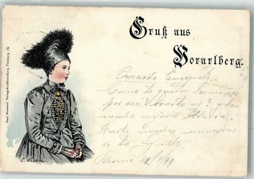 Trachten aus Vorarlberg Liebich C. 1900 Lithographie / Künstlerkarte