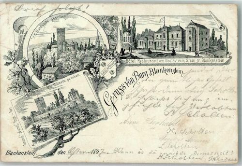 Blankenstein 1897 Vorläufer Druck um 1890 Burg Blankenstein Hotel-Gasthaus Von Stein