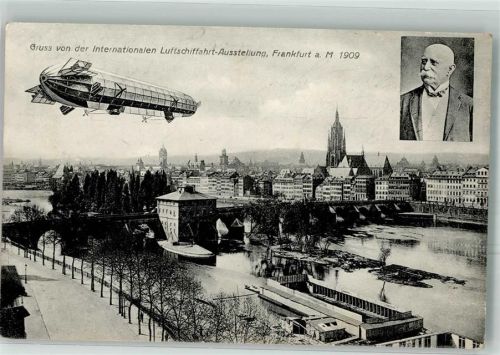 Frankfurt 1909 Zeppelin über der Stadt + Abb. Graf Zeppelin