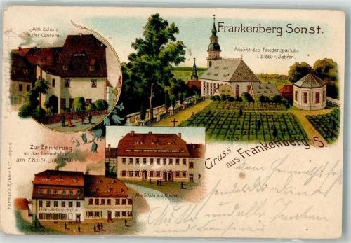 Frankenberg 1900 Heimatfest 1900 Friedenspark Handelsschule Alte Schule i. d. Cantorei Nachporto