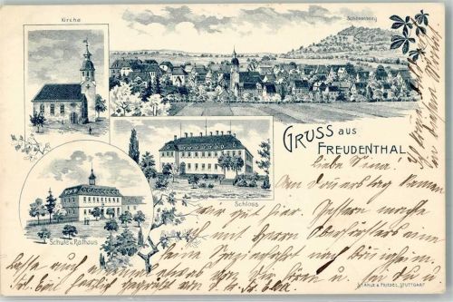 74392 W7121 Freudental , Württ 1900 Lithographie Vorläufer Druck um 1890 Schönenberg Schule Rathaus Schloß