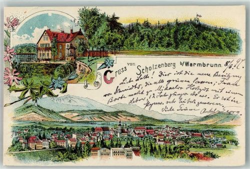 Bad Warmbrunn i. Rsgb. 1897 Gasthaus Scholzenberg Lithographie
