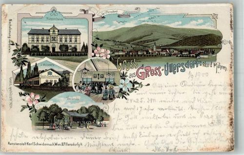 Velké Losiny 1900 Gasthaus Weisse Schloss fürstenhaus Lithographie