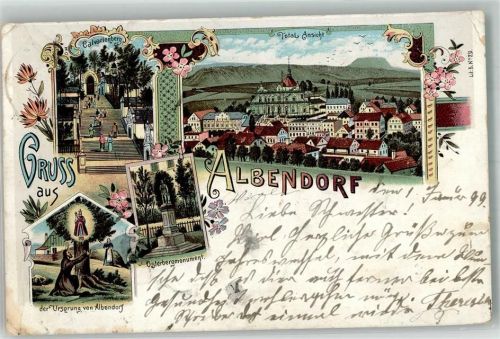 Albendorf 1899 Denkmal Osterberg kalvarienberg Lithographie