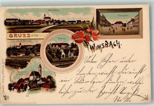 Wimsbach 1901 Schloss Burg Albmegg Kirche Marktplatz Lithographie