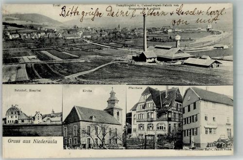 Niederaula Dampfziegelei u. Zementwaren-Fabrik Grenzebach & Schenk Bahnhof Krankenhaus Pfarrhaus