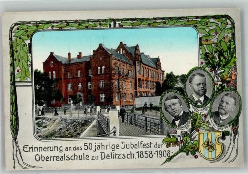 Delitzsch 50 Jahresfest Oberrealschule zu Delitzsch Rektoren-Portraits Wappen