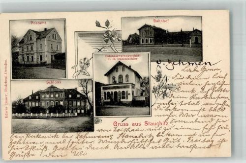Stauchitz 1907 Schloss Postamt Bahnhof Kolonialwaren Dammköhler