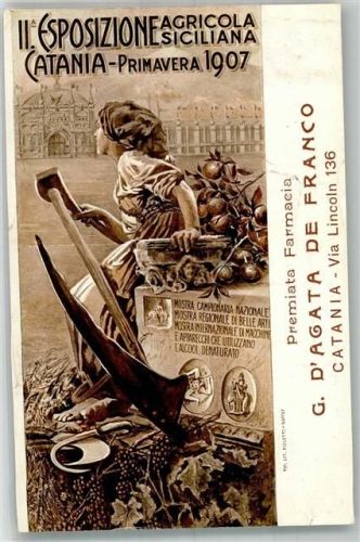 95100 Catania 1907 Gebrauchsspuren Ausstellung Agricola Lithographie