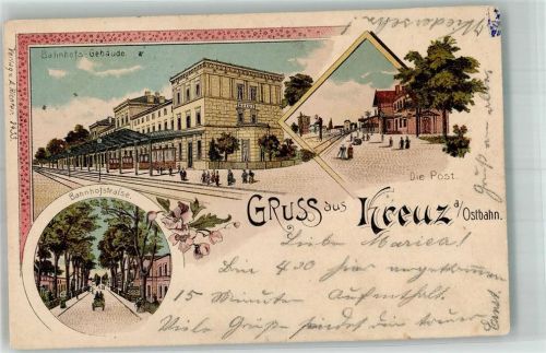 Kreuz 1904 Postamt Bahnhofstrasse Lithographie
