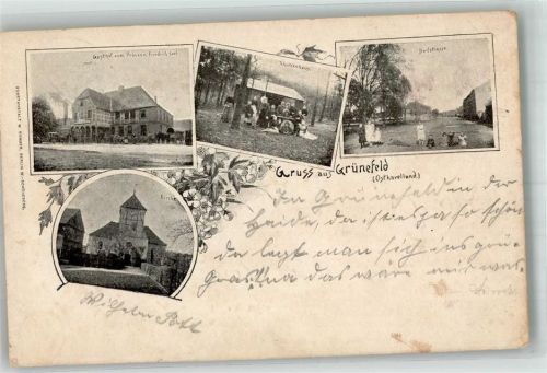 Grünefeld 1900 Dorfstrasse Dorfkirche Gasthaus zum Prinzen Friedrich Carl Schützenhaus