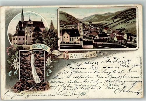 Gaming 1896 Burg Karthause Schleierfall Kirche Lithographie