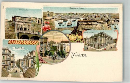 Valletta Hafen Porta Reale Strasa Reale Florina Oper Lithographie