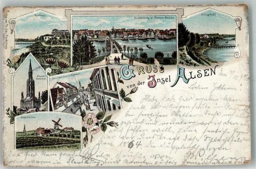 Sonderburg 1898 Düppel- Denkmal Düpppel- Mühle Kurhaus Insel Alsen Lithographie