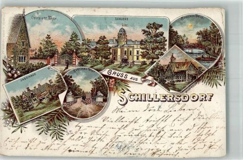 Schillersdorf 1899 Schloss Jagdhaus Ostrauer Tor Milch-Keller Lithographie