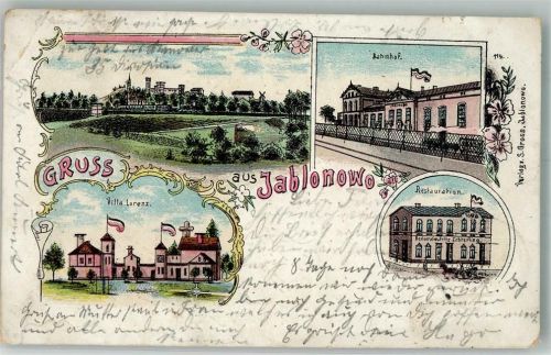 Goßlershausen Jablonowo Pomorskie 1899 Gebrauchsspuren Bahnhof Gasthaus Villa Lorznez Lithographie