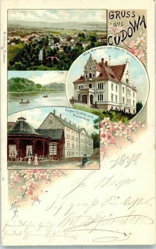 Bad Kudowa 1899 Pension Villa Sanssouci Lithographie