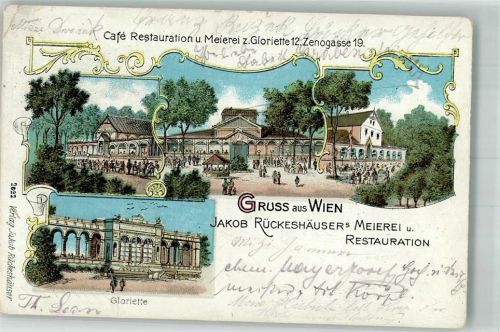 Wien Cafe Gasthaus und Meierei z. Gloriette Lithographie