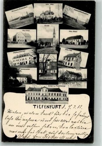 Tiefenfurt Parowa 1912 Foto AK Fabrik Kirche Postamt Kriegerdenkmal Brauerei