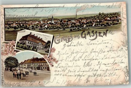 Gassen 1903 Schloss Rathaus Marktplatz Lithographie