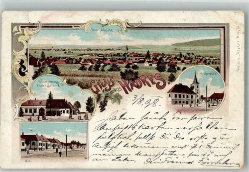 2061 Hadres 1898 Gebrauchsspuren Geschäft Barnert Kirchenplatz Lithographie
