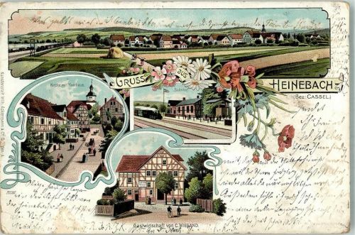 Heinebach 1901 Lithographie Bahnhof Gasthaus Wiegand