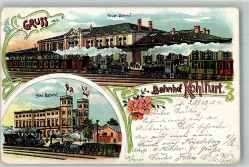Kohlfurt Wegliniec 1904 Gebrauchsspuren Bahnhof Eisenbahn Lithographie