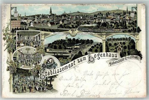 Hohenstein-Ernstthal 1896 Lithographie Etablissement zum Logenhaus Erh. II Kl. Riß