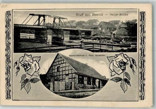 Beelitz Bielice 1913 Foto AK Gasthaus Saleschki Netze Brücke