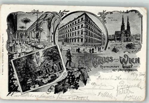 Wien 1900 Kath. Votiv- Kirche Gasthaus Gilly zum silbernen Brunnen