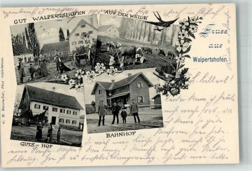 Walpertshofen 1900 Adelskorrespondenz Gut Walpertshofen Gutshof Rinderweide Bahnhof K.B.-Bahnpost