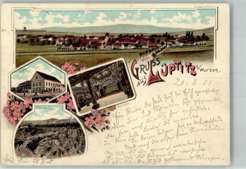 04808 O7251 Lüptitz 1901 Lithographie Gasthaus Ballsaal Steinbruch