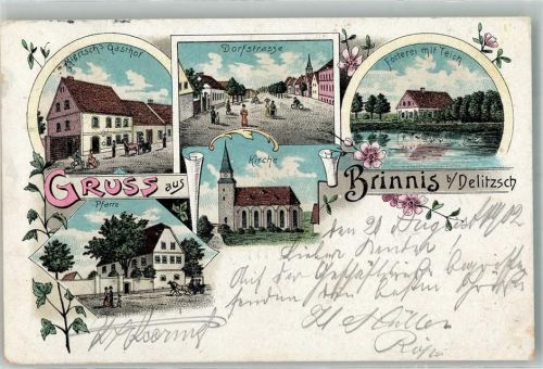Brinnis 1902 Försterei Teich Gasthaus Miertsch Dorfstrasse Rechtschreibfehler bei Försterei