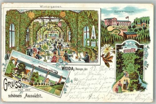 Weida 1903 Gasthaus zur schönen Aussicht Wintergarten Oschütztal-Viadukt