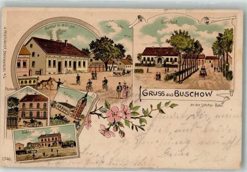Buschow 1904 Gasthaus Müller Bahnhof Post Gutshof Bahnpost Berlin-
