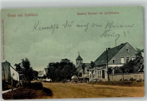 Rohrbeck 1906 Dorfstrasse Gasthaus Kluchert Fuhrwerk Kirche